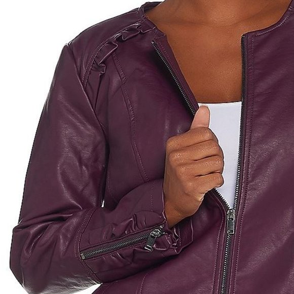 Denim & Co Faux Leather Jacket with Ruffle Detail - Picture 4 of 4